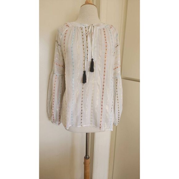 Belle Vere  Ivory/Metallic Boho Peasant Blouse, M, NWOT - Picture 1 of 13